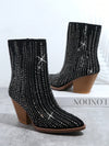 Glamourous Rhinestone Side-Zip Chunky Boots for Stylish Statements