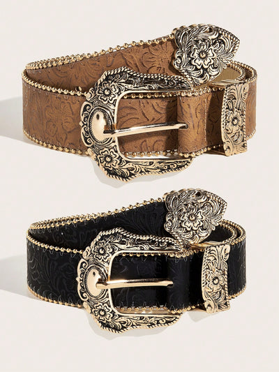 Western Charm: 2pc Cowgirl Style Beaded Belts for Daily Use