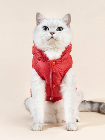 Stay Warm in Style: Red Windproof Padded Vest with Hood and Coat