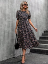 Random Flowers Print Round Neck Short Sleeve Dress - Fun and Flirty Style for Women