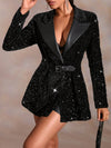 Sparkle & Chic: Sequin Blazer Dress with Lapel Neck