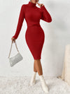 Chic Twist-Front Turtleneck Sweater Dress with Raglan Sleeves