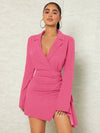 Elegance Redefined: Lapel Collar Ruched Split Hem Dress