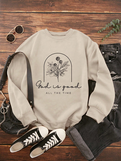 Floral Letter Print Fleece Sweatshirt for Women – Cozy Style with a Chic Touch