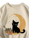 Cozy Cat & Moon Thermal-Lined Sweatshirt - Perfect for Chill Days