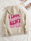 Trendy Hooded Fleece Sweatshirt with Slogan Print: 'I LOOK BETTER BENT OVER'