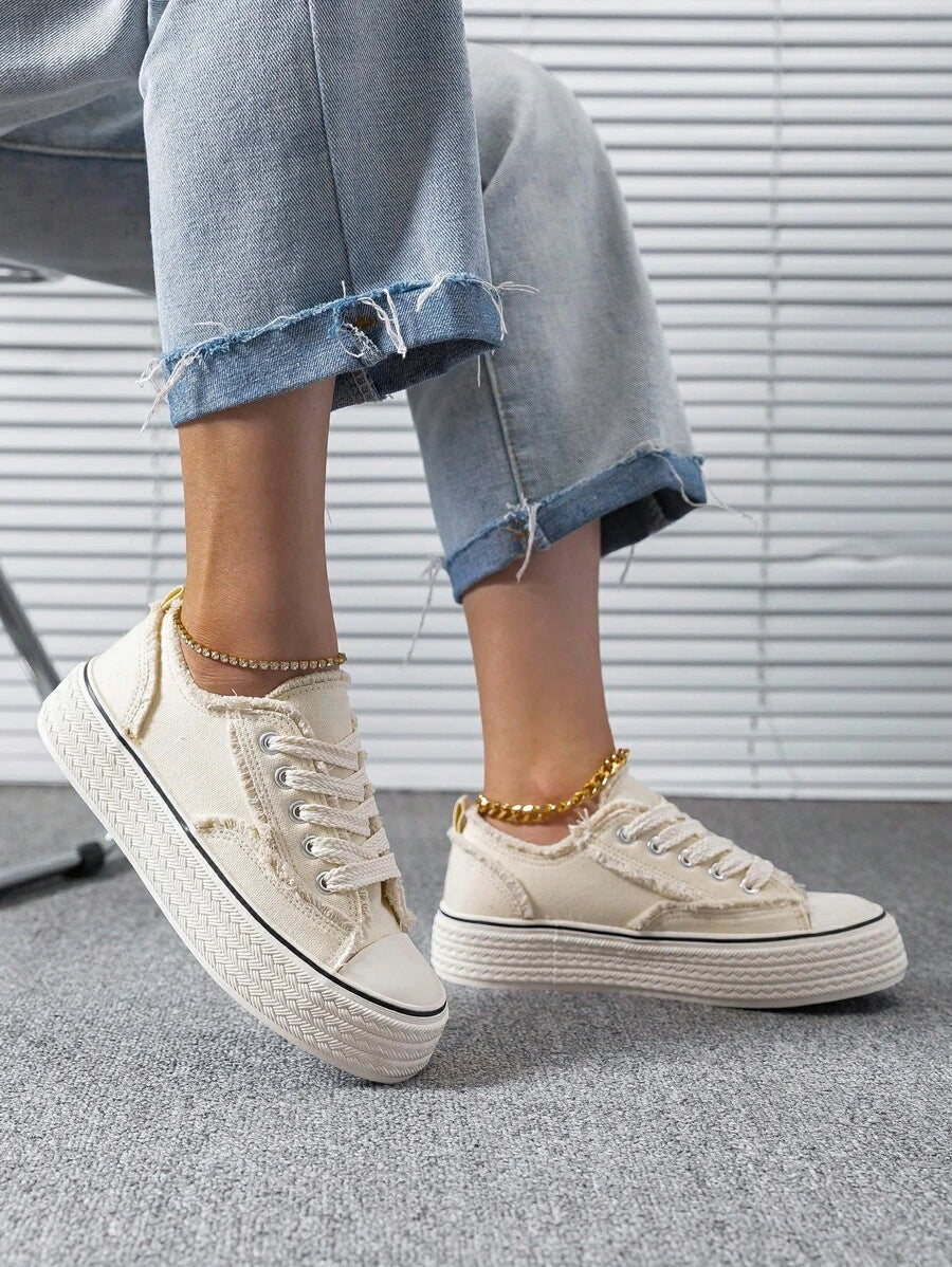 cream canvas platform sneakers image 3 showing visible color, material, toe, strap, heel, sole, or lace details