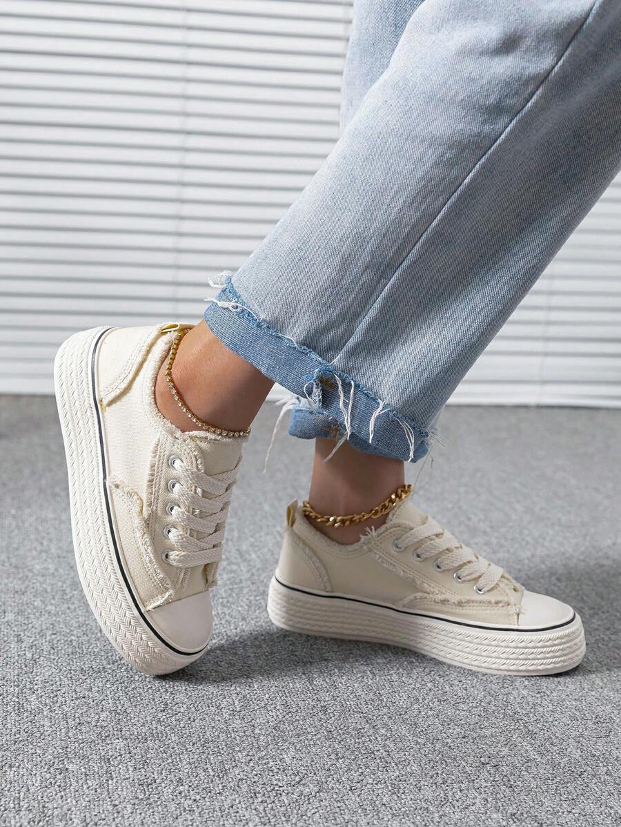 cream canvas platform sneakers image 4 showing visible color, material, toe, strap, heel, sole, or lace details