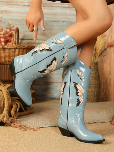 Spring into Style with Butterfly 3D Flower Patchwork Cowboy Boots