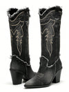 Chic Embroidered Denim High Heel Boots: Elevate Your Style Game