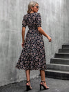 Random Flowers Print Round Neck Short Sleeve Dress - Fun and Flirty Style for Women