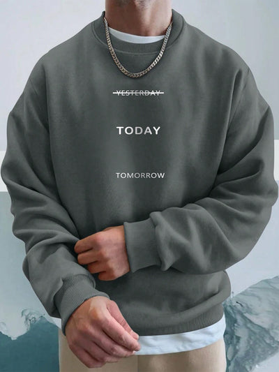 Experience ultimate comfort and style with our Slogan Graphic Print Drop Shoulder Sweatshirt for Men. The unique slogan graphic print adds a touch of personality while the drop shoulder design provides a relaxed fit. Made with high-quality materials, this sweatshirt is perfect for any casual occasion.