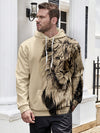 Stylish Men's Plus Size Lion Pattern Print Kangaroo Pocket Drawstring Hoodie