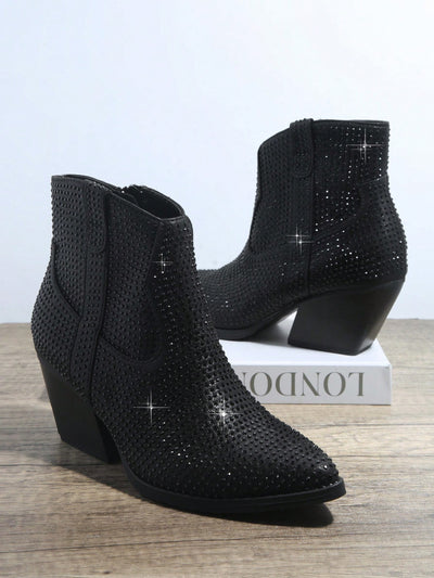 Sparkling Rhinestone Zipper Booties - Shine with Every Step