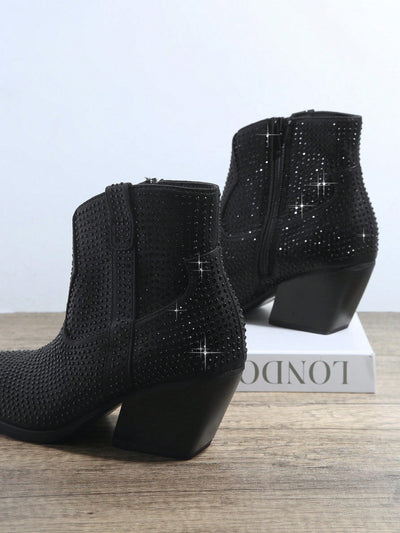 Sparkling Rhinestone Zipper Booties - Shine with Every Step