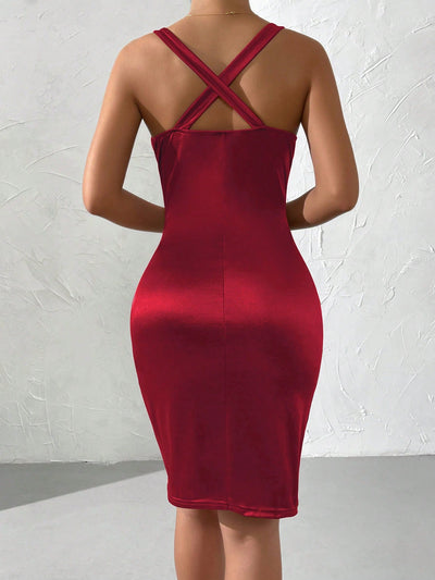 Ravishing Ruched Mini Dress with Plunging Neckline