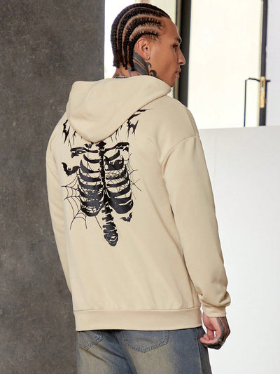 Stay Stylish and Comfortable with Men's Skeleton Print Drop Shoulder Hoodie