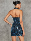 Sparkling Holiday Elegance: Christmas Sequin Halter Dress with Split Hem