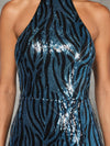 Sparkling Holiday Elegance: Christmas Sequin Halter Dress with Split Hem