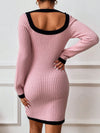 Chic Contrast Trim Knot Front Sweater Dress - Effortless Style for Every Occasion