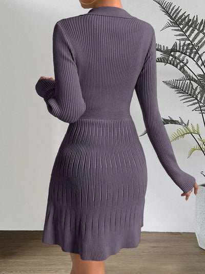 Chic Comfort: Solid Ribbed Knit Sweater Dress