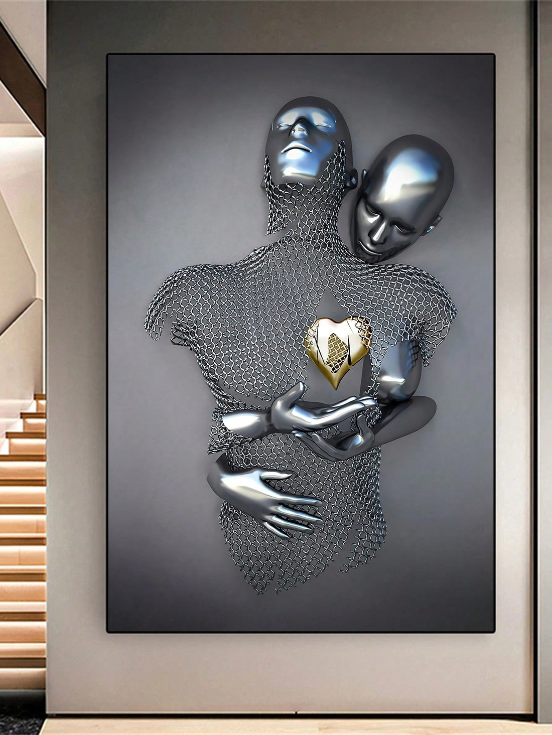 This modern love figure statue painting is the perfect addition to any stylish home wall decor. With its elegant and contemporary design, it adds a touch of sophistication and beauty to any room. Crafted with high-quality materials, this painting is sure to impress and elevate your home decor.