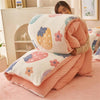 Flannel Plant & Flower Cartoon Printed Pink Duvet Cover: Dual-Use Blanket for Winter & Autumn Warmth