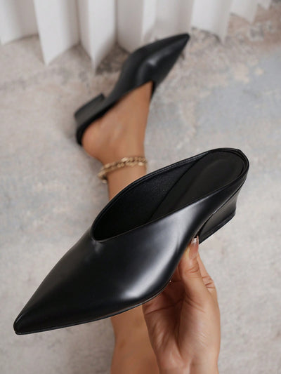 Chic and Stylish Pointed Toe Irregular Heel Mules: Black High Heels for Autumn and Winter