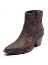 Chic Western Embroidered Cowgirl Ankle Boots with Side Zipper