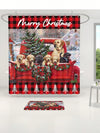 Festive Pooch Shower Curtain Set: Waterproof Christmas Decor with Cozy Anti-Slip Mats