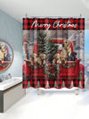 Festive Pooch Shower Curtain Set: Waterproof Christmas Decor with Cozy Anti-Slip Mats