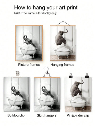 Adorable Animal Bathtub Decor Set: Creative Bathroom Wall Art Prints