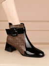 Stylish Color Block Square Toe Ankle Boots with Belt Buckle and Side Zipper