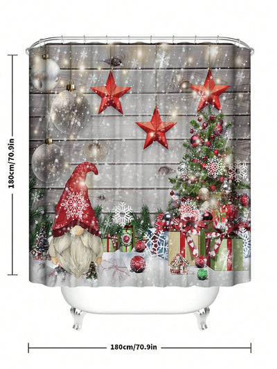 Festive Holiday Cheer: Waterproof Christmas Pattern Shower Curtain