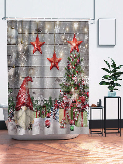 Festive Holiday Cheer: Waterproof Christmas Pattern Shower Curtain