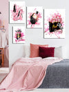 Chic Pink Perfume and Fashion Canvas Set: The Modern Girl's Room Decor Collection