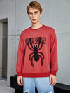 Men's Spider Print Drop Shoulder Pullover: Stay Stylish and Comfortable with Slogan Design