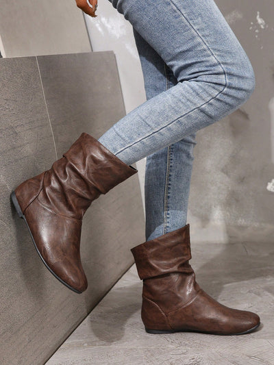 Chic Beige Crinkled Flat Casual Boots for Effortless Style