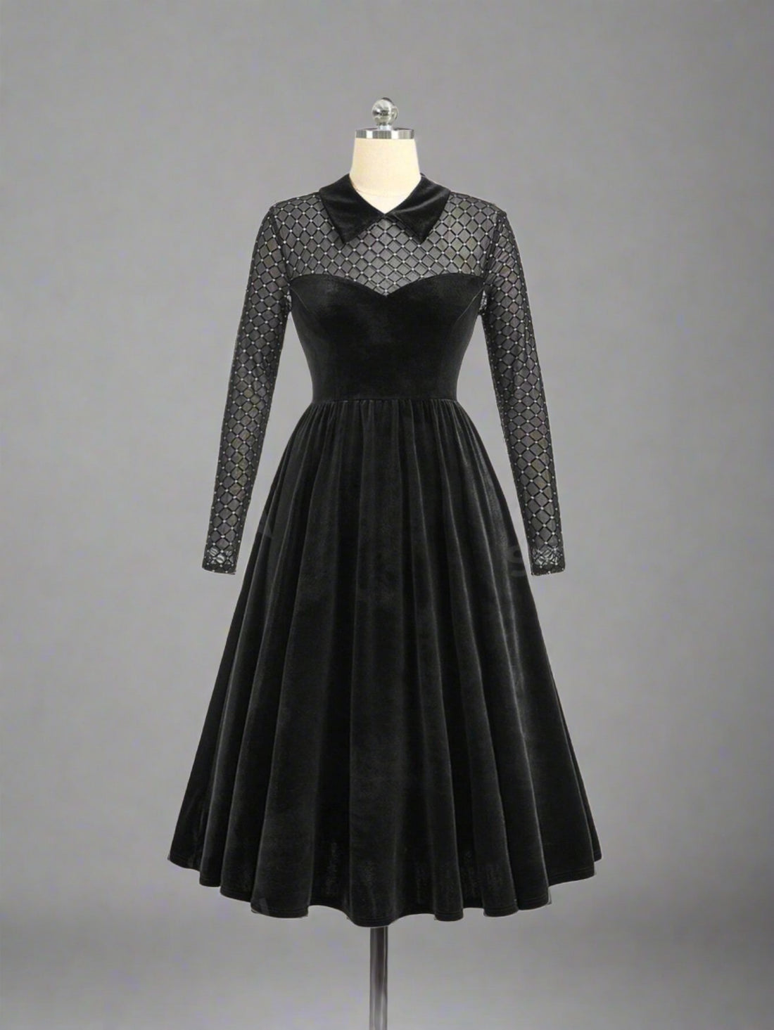 This Velvet and Mesh Delight Long Sleeve Dress is the perfect choice for parties and concerts. Made with luxurious velvet and delicate mesh detailing, it exudes elegance and style. Its long sleeves provide coverage while also adding a touch of sophistication. Upgrade your wardrobe and stand out at any event with this dress.