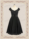 Sweetheart Polka Dot Pleated Dress with Fake Button Detail