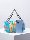 Rainbow Furry Tote: Trendy Girls' Metal Chain Fluffy Bucket Bag