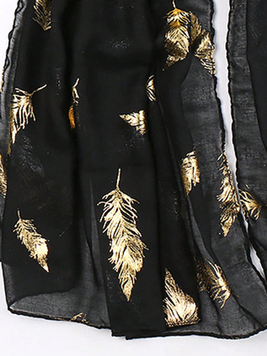 Gold Leaf Pattern Scarf with Silver Embossed Headband - Effortlessly Stylish Boho Fashion for Daily Wear