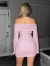 Off-Shoulder Pink Bodycon Mini Dress - Flirty & Fashion-Forward