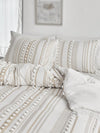 Bohemian Bliss 3-Piece Khaki Bedding Set: Duvet Cover with Pom Poms and Tassels