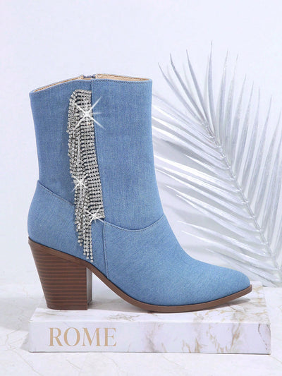 Step Out in Style with Glamorous Rhinestone Side Zipper Boots