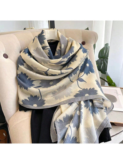 Elegant Versatile Scarf for Women: Thin Spring & Summer Gauze Shawl with Large Flower Design