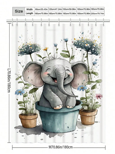 Whimsical Elephant Floral Shower Curtain – Waterproof Bathroom Décor