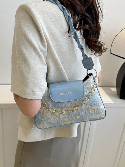 Chic Vintage Floral Chain Shoulder Bag for Women - Elegant Underarm Purse with Braided Strap