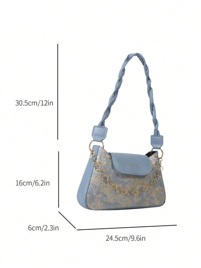 Chic Vintage Floral Chain Shoulder Bag for Women - Elegant Underarm Purse with Braided Strap