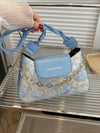 Chic Vintage Floral Chain Shoulder Bag for Women - Elegant Underarm Purse with Braided Strap